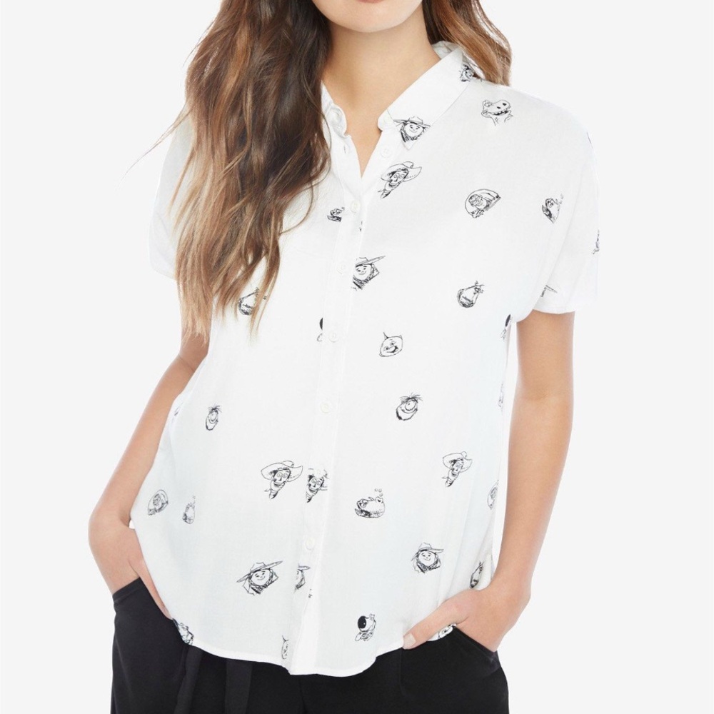 Disney Pixar Allover Sketch Character Print Button Up Blouse Size Med BoxLunch